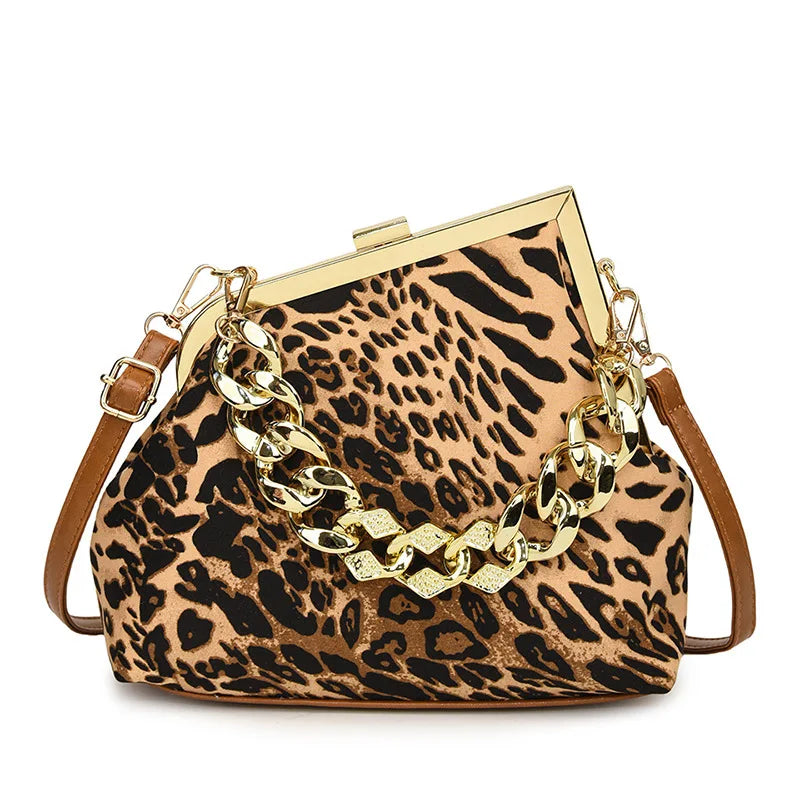 Fashion Leopard Print Purse and Handbags Thick Chain Hand-held Crossbody Bags for Woman Shoulder Bags Trend Designer Bag Сумка