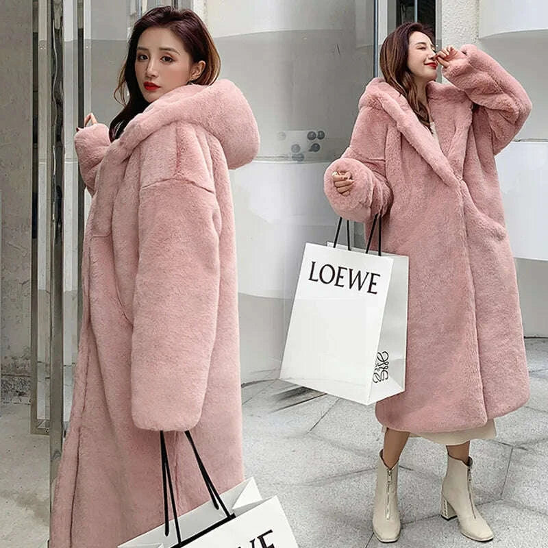 KIMLUD, 2024 New Winter Hooded Women Faux Fur Coat Ladies Thick Warm Long Fur Jacket Soft Tedy Female Loose Faux Fur Coats Outwear Parka, KIMLUD Womens Clothes