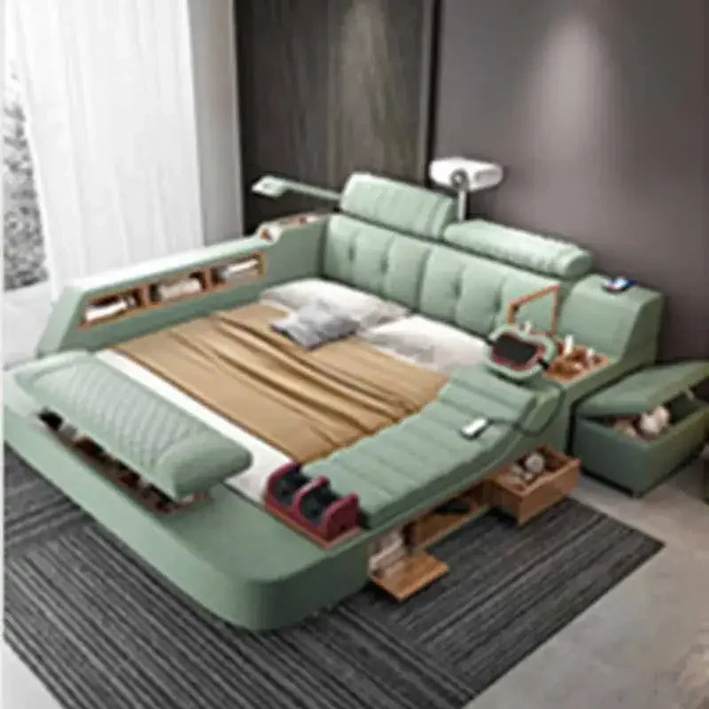 Storage European Double Bed Modern Queen Headrest King Size Double Bed Smart Massage Luzko Wielofunkcyjne Furniture For Bedroom