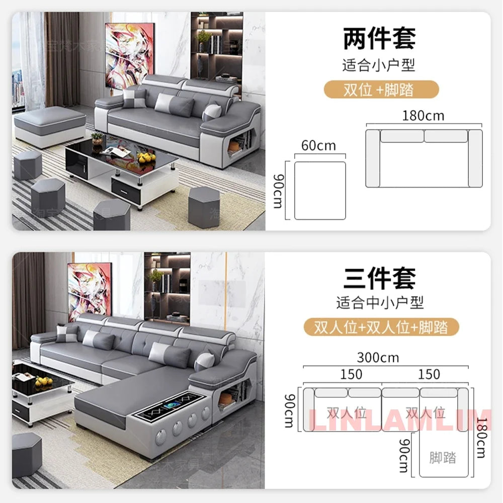 Linlamlim Modern Scientific Fabric Sectional Sofa Set with Chaise Lounge, Bluetooth Speakers, USB Charging Ports for Living Room