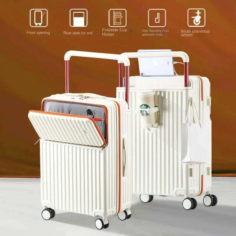 KIMLUD, Aluminum Framed Front Open Suitcase Carry-on Bag Wide Handle Luggage Multifunctional 20/28-inch Impact Resistant Travel Bag, KIMLUD Womens Clothes