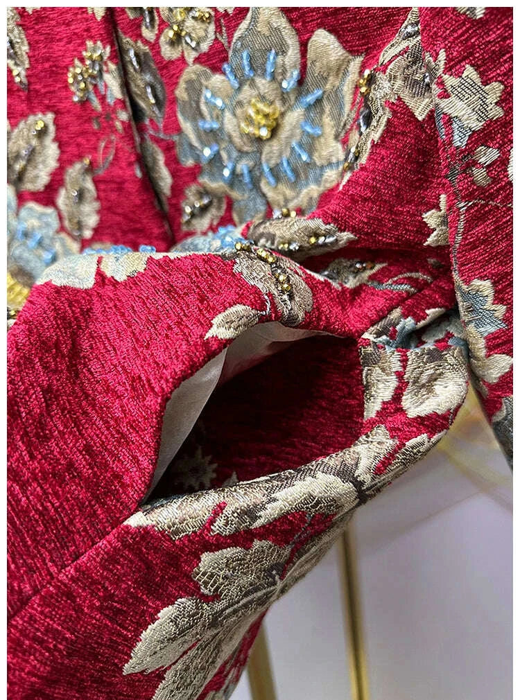 autumn-winter-new-womens-velvet-beaded-round-neck-34-sleeve-burgundy-mid-length-coat-chenille-texture-luxury-jacketkimludkimlud-35562245