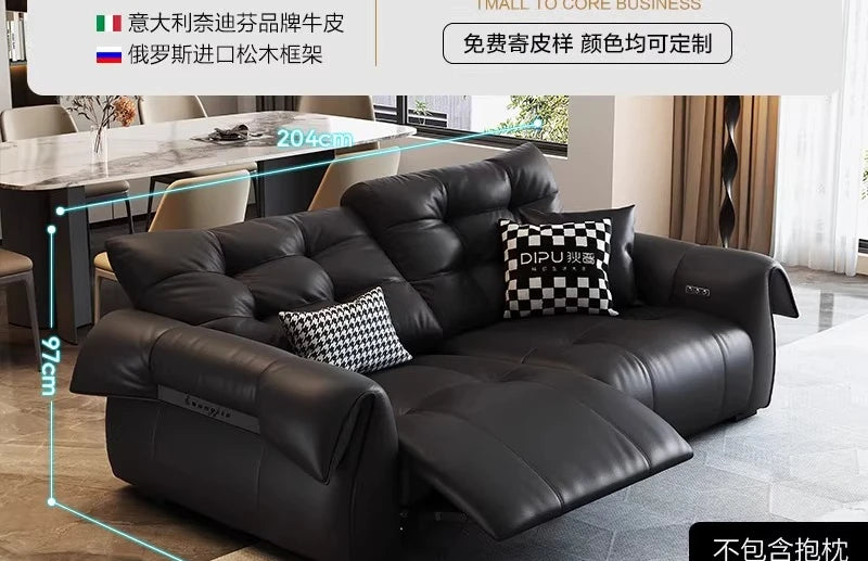 Full-Grain Leather Minimalist Multifunctional Sofa With Sculpted Modular Form — Black | KIMLUD