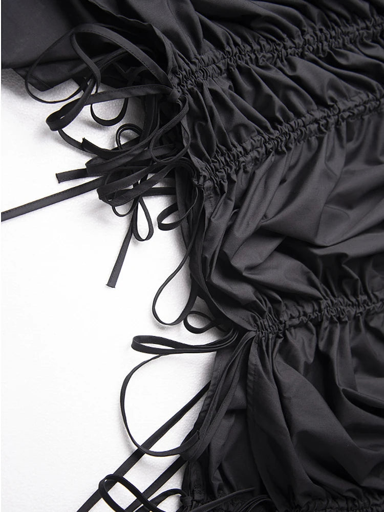 Skirt – Drawstring Waist – Irregular Hem – Cotton – Black | KIMLUD