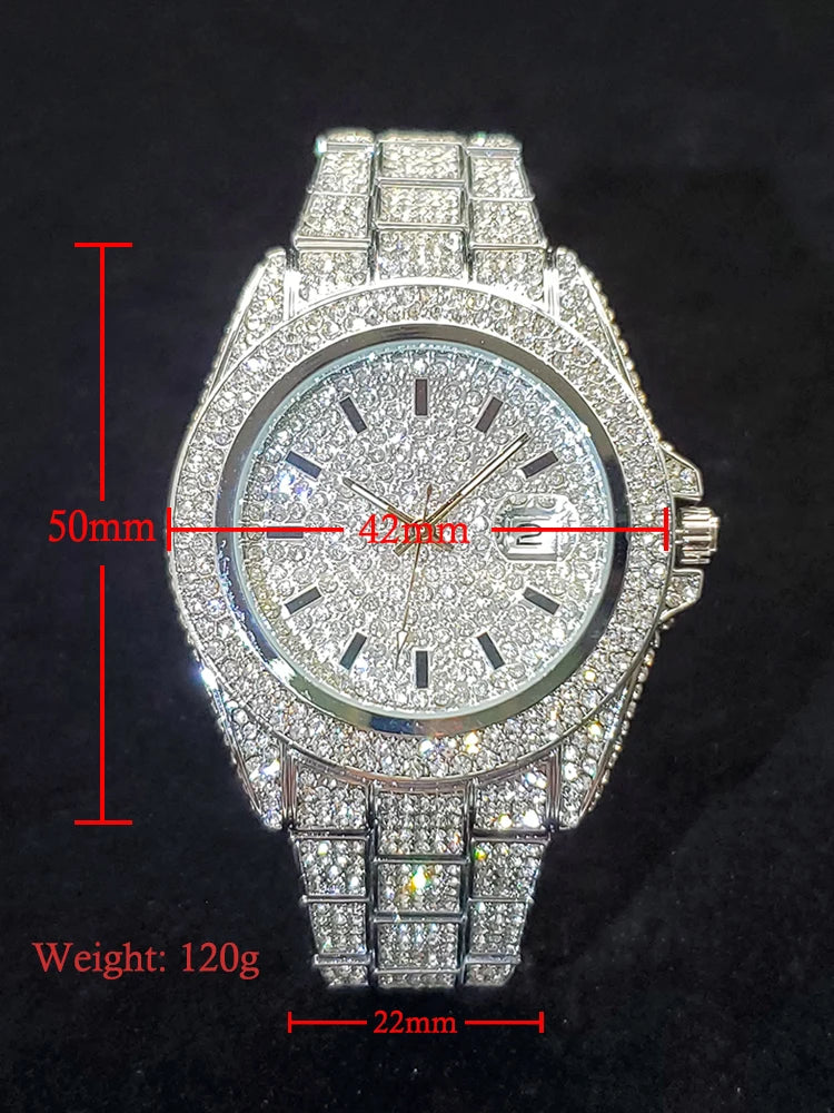 Men's Quartz Watch With Calendar Waterproof Wristwatches For Male Luxury Fashion Design Hip Hop Diamond Watches For Man Gift New