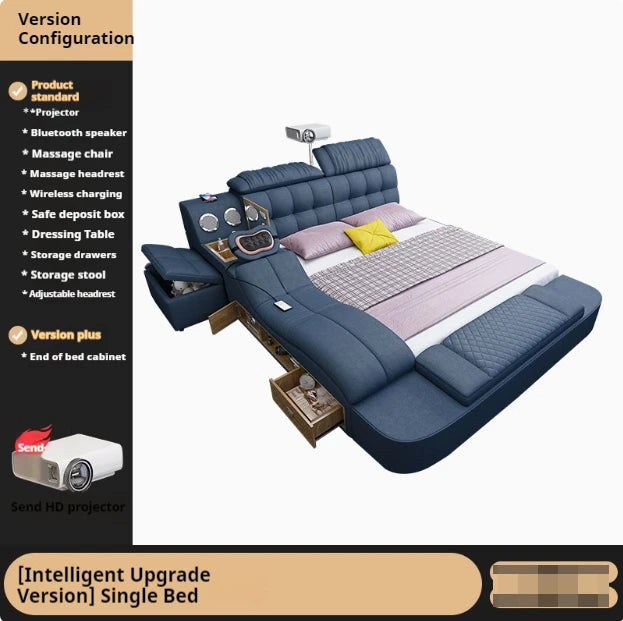 Nordic Smart Modular Double Bed Master Storage Luxury Designer Double Bed Multifunctional Leather Camas Matrimonial Furniture