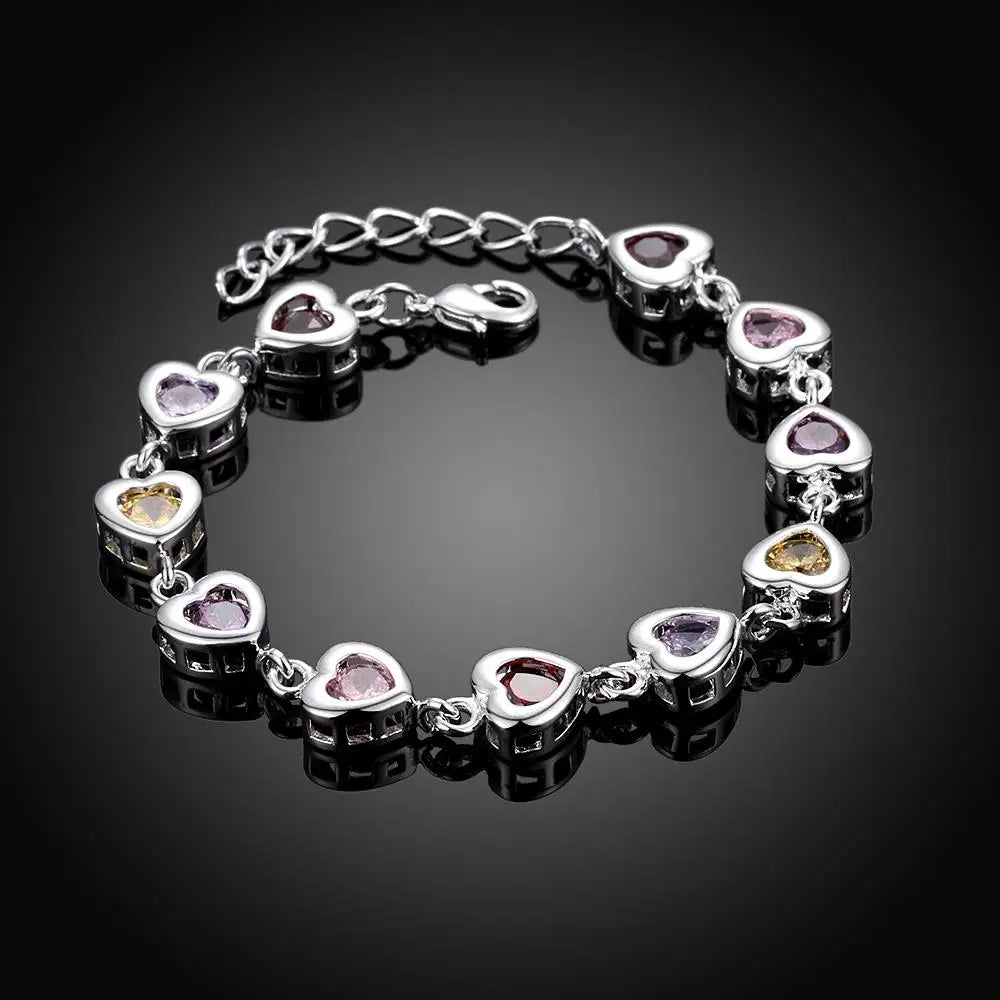 Crystal Bracelet Heart Chain Drop Crystals — Silver | KIMLUD