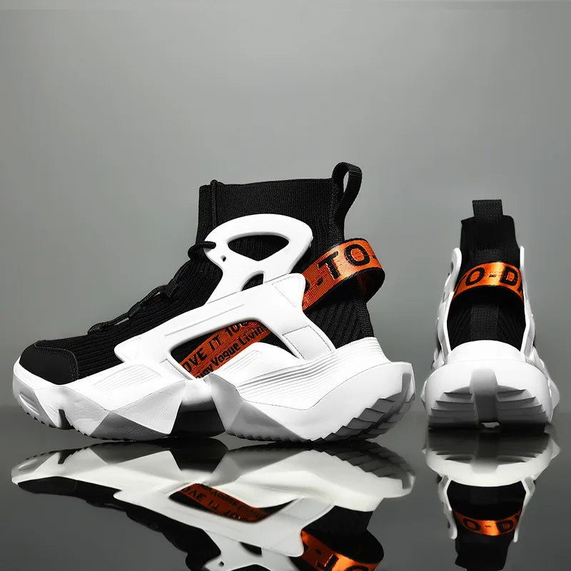 Men's High-Top Sneakers – Chunky Silhouette – White | KIMLUD