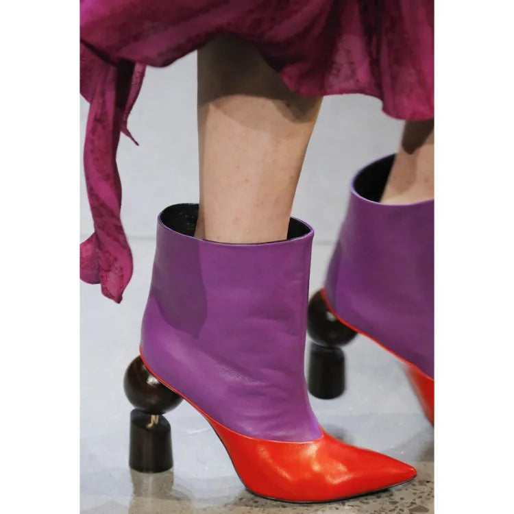 Sheepskin Pointed Toe Ankle Boots — Purple | KIMLUD