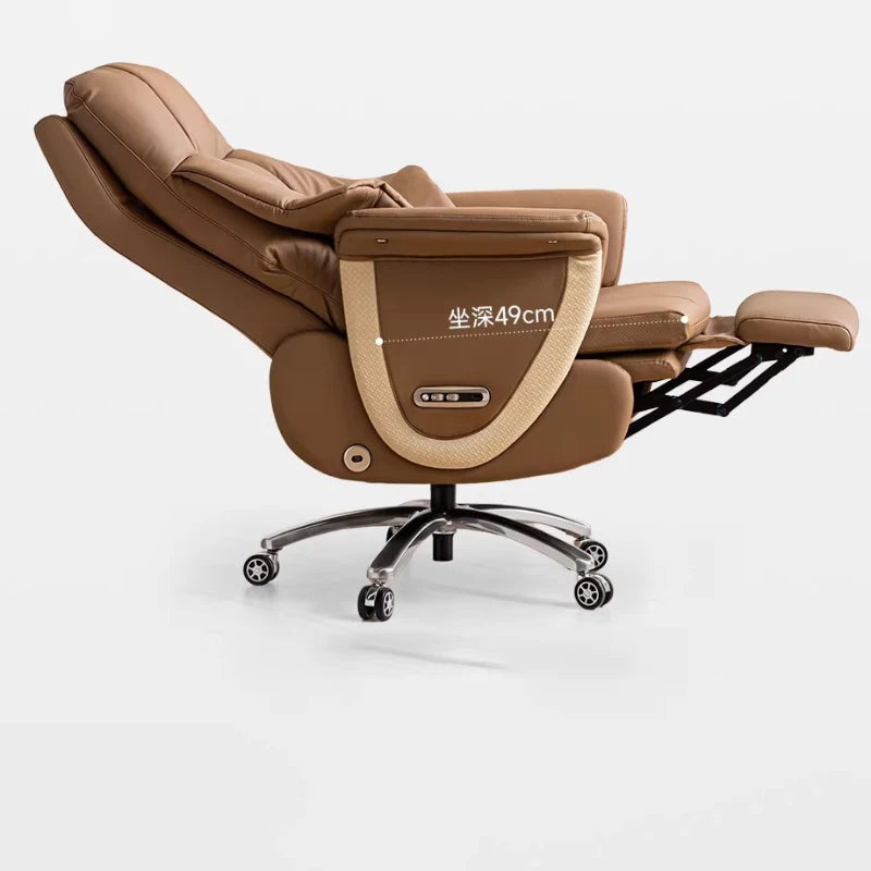 Leather Recliner Office Chair Massage — Brown | KIMLUD