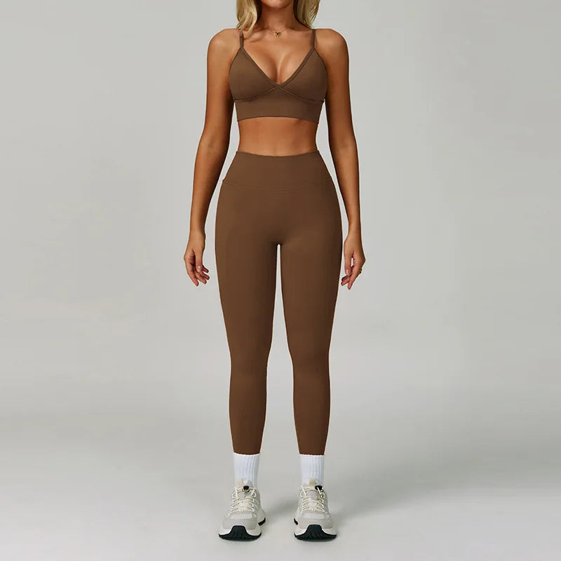 Seamless Nylon-Elastane Yoga Set High Waist Breathable — Crimson Red | KIMLUD