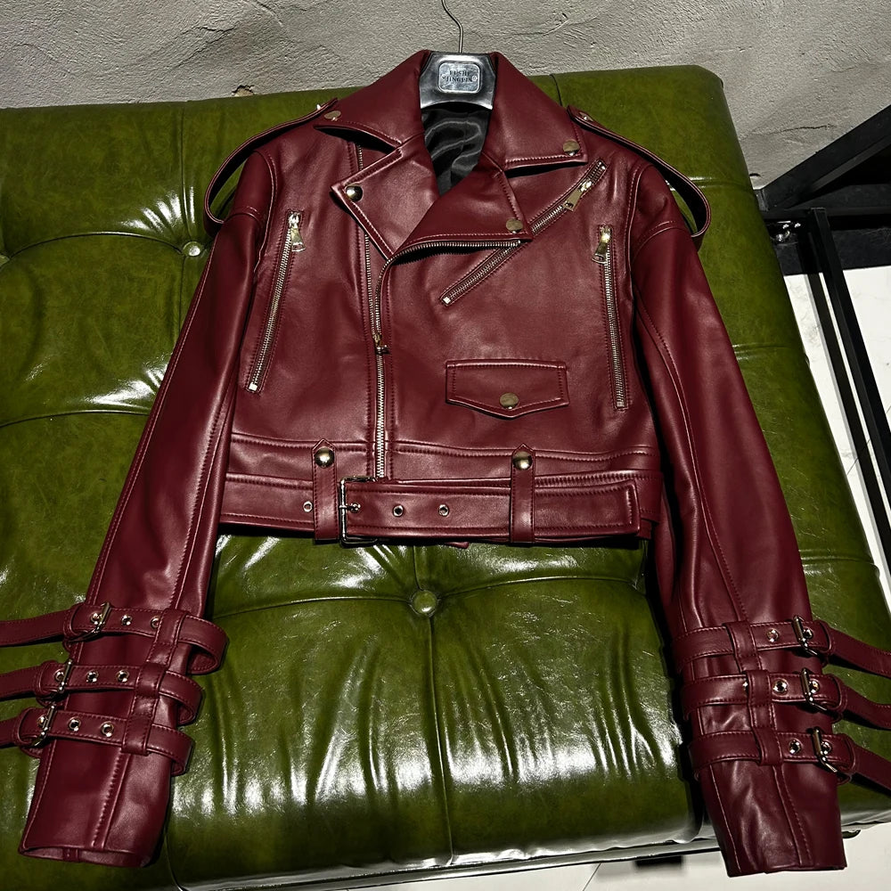 Shiny Blue Women Leather Jacket Real Lambskin Leather Cloth Streetwear Leather Jackets