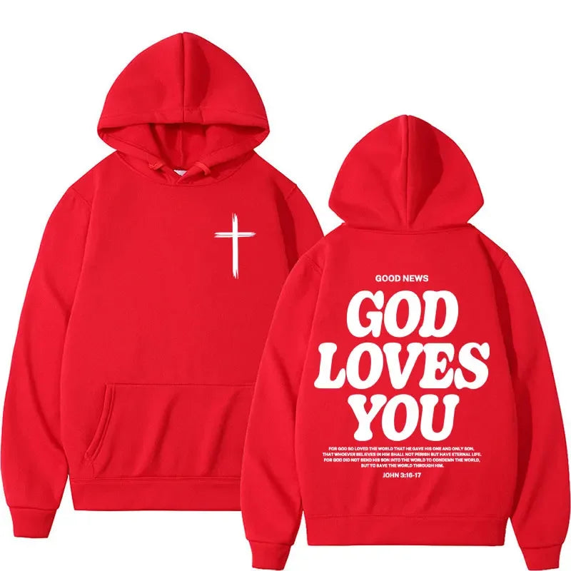 Hooded Sweatshirt – Bible Verse God Loves You – Vintage Streetwear | KIMLUD
