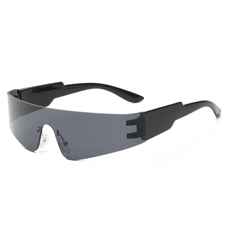 Cycling Punk Eyeglasses Wrap Around Mirrored Lenses — Black | KIMLUD