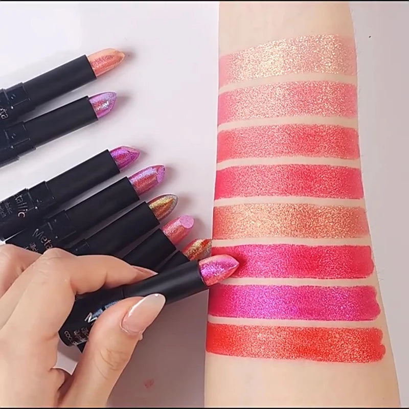 15Colors Metallic Glitter Lipstick Waterproof Lasting Diamond Pearlescent Metallic Lipstick Blue Lip Gloss Women Makeup Cosmetic