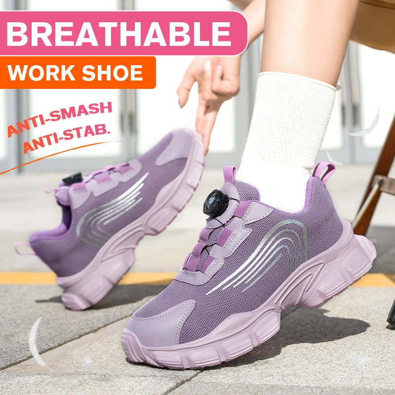 Big Size Men and Women Rotary Buckle Work Safety Shoes Men Air Soft Sole Lightweight Sneakers Protective Fashion Work Shoes