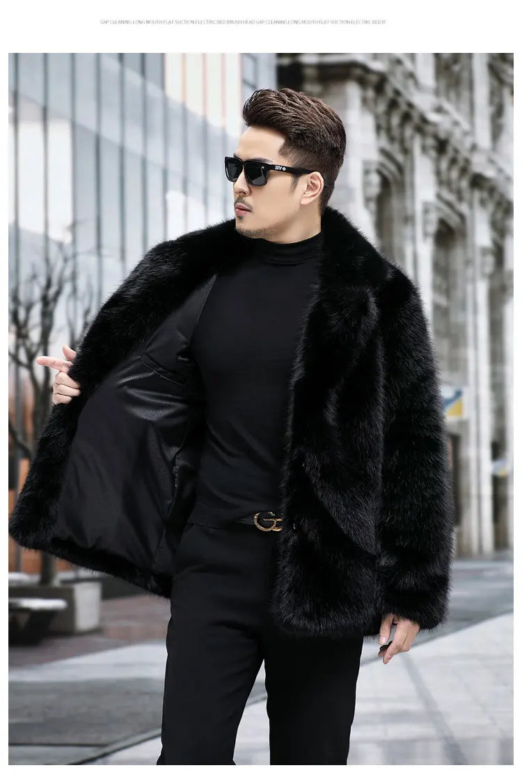 Fox Fur Coat Men Mink Fur Coat Medium Long Heavy Craft Luxury Lapel Short Thickened Warm Winter Fashion High End Coats