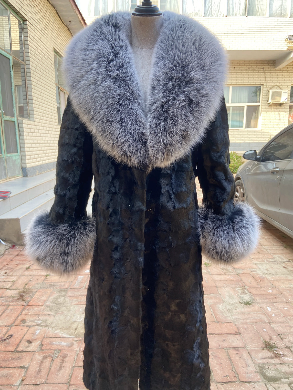 Mink Fur Coat – Real Fox Fur Trim Cuffs – Overcoat | KIMLUD