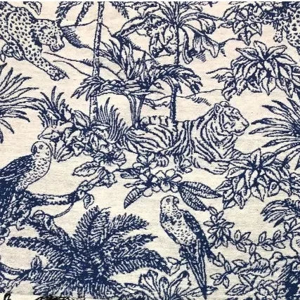 Woven Embroidered Fabric Zebra Pattern For Bags And Home Decor — Indigo on Ivory | KIMLUD