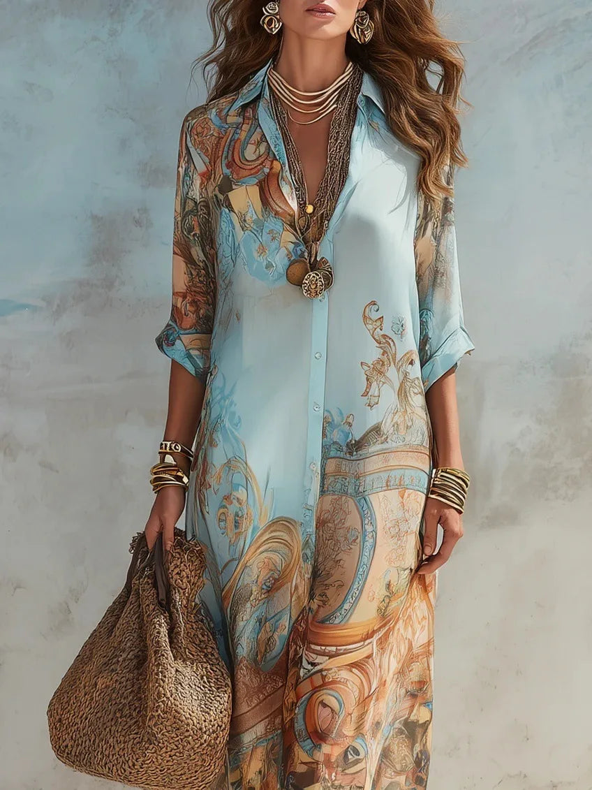 Polyester Chiffon Button-Front Shirt Dress — Ivory | KIMLUD