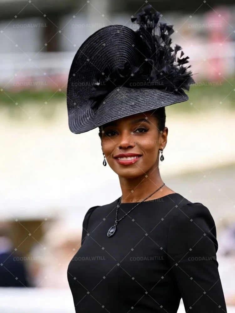 Feather Derby Party Fascinator Hat Solid — Black | KIMLUD