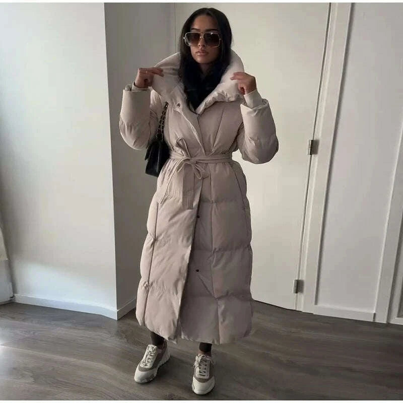 Hooded Lace up Long Jacket Woman Solid Color Zipper Long Sleeve Loose Coats Versatile Warm Minimalist Women's New Winter Jackets