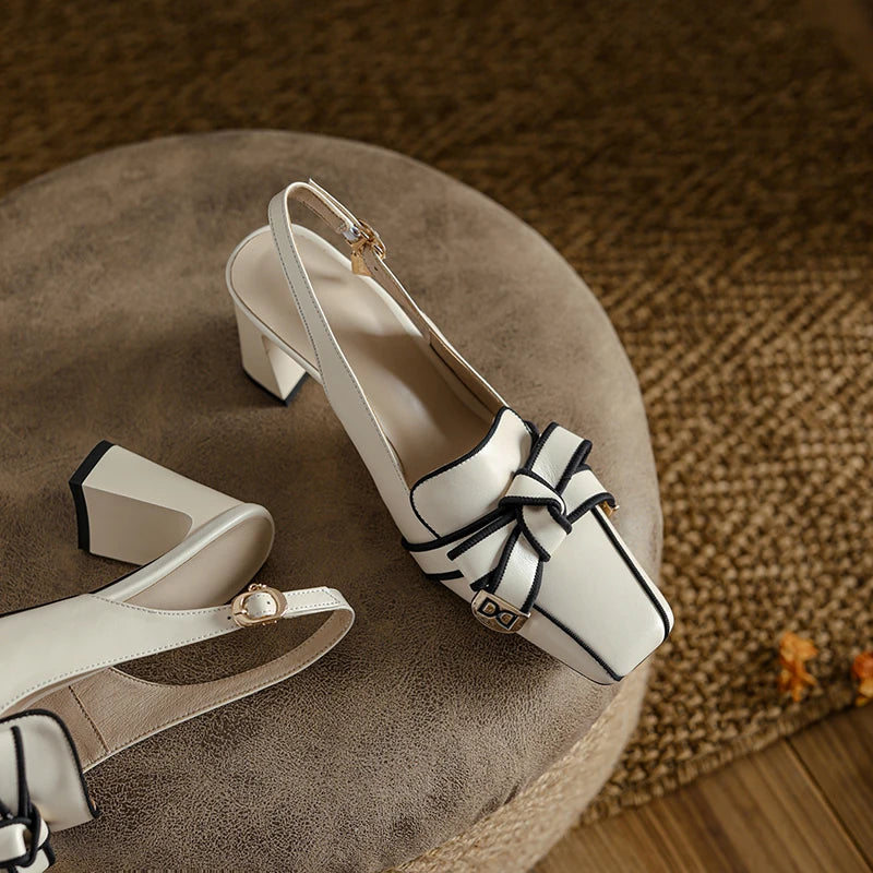 【JOCHEBED HU】2026 New Summer Retro High-heeled Lady Sandals Female Thick Heel Square Toe with Back Empty Shoe Trend 33-46