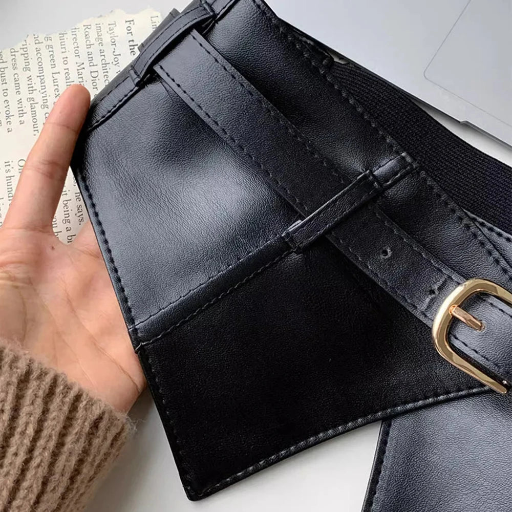 Belt – Wide Elastic Waistband – PU – Black | KIMLUD