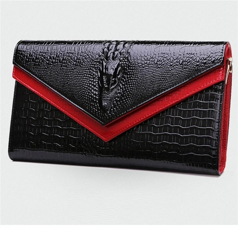 Genuine Leather Alligator-Pattern Clutch Bag — Black | KIMLUD