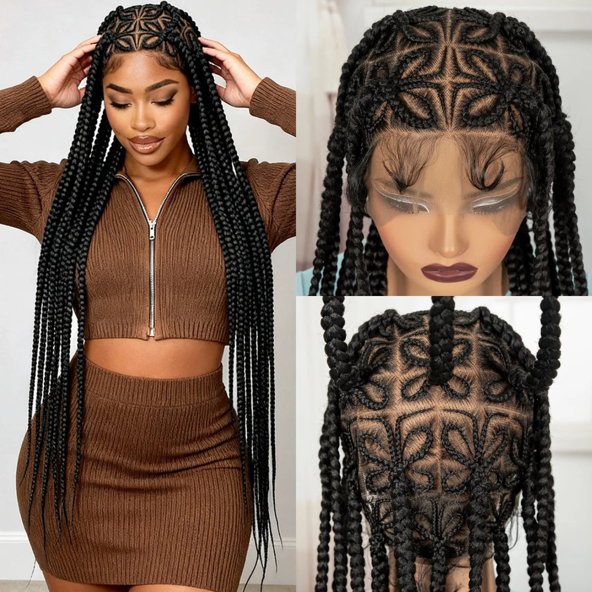 Full Lace Wig – 36in Cornrow Braided – High Temperature Fiber | KIMLUD