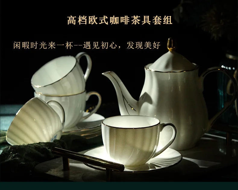 Bone China Dinnerware Set With Gold Accents — White | KIMLUD