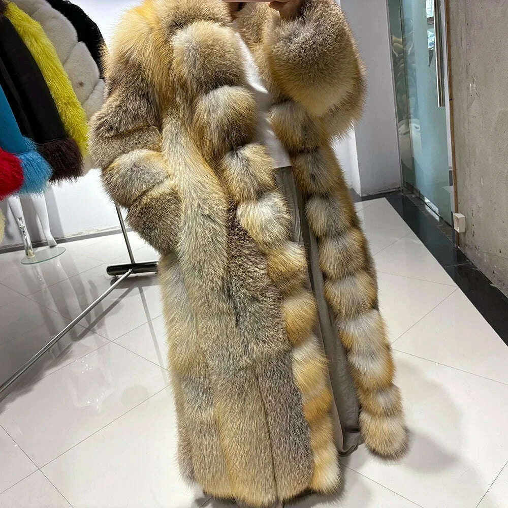KIMLUD, YOLOAgain Luxury Long Real Fox Fur Jacket Coat Women2025 Winter Natural Golden Fox Fur Coat Outerwear, KIMLUD Womens Clothes