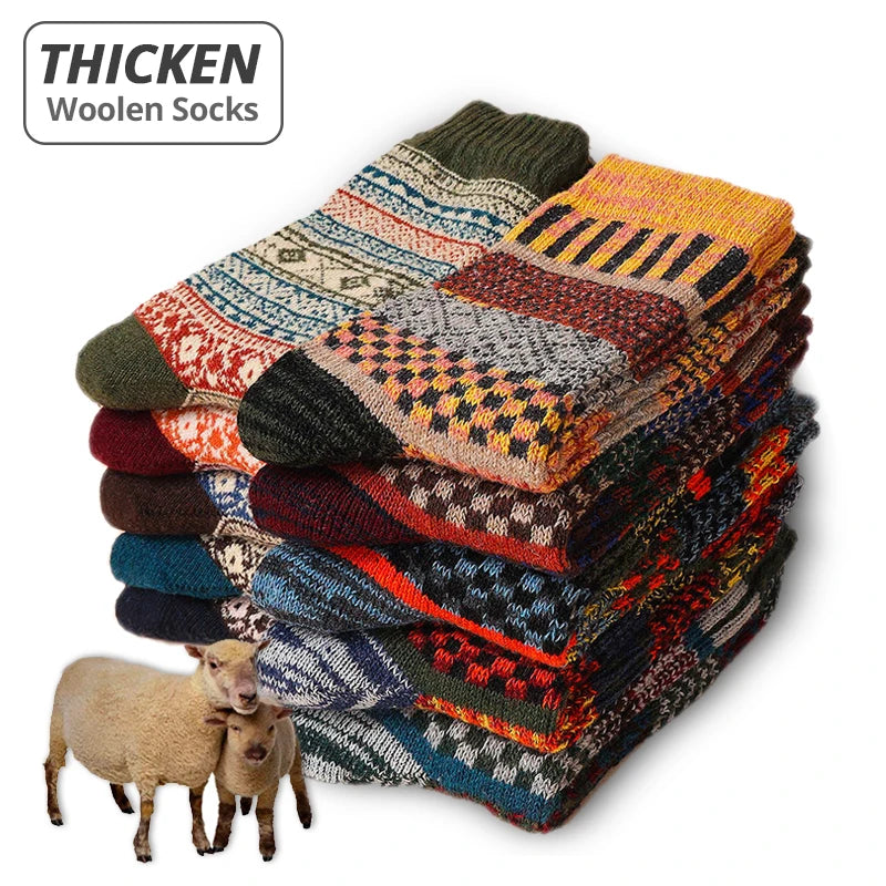 Sheep's Wool Winter Socks Thick Warm Retro Style — Colorful | KIMLUD