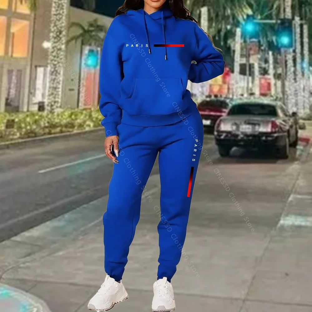 Paris Letter Print Hoodie and Pants Set — Cream | KIMLUD