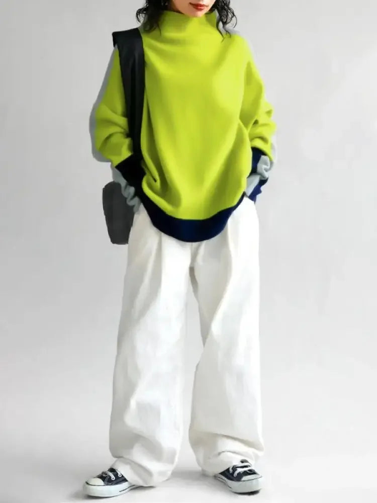Sweatshirt – High Neck Winter – Cotton Silhouette Loose | KIMLUD