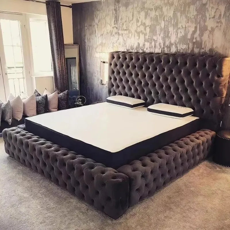 Diamond Tufted King Bed Deluxe Set — Champagne Taupe | KIMLUD