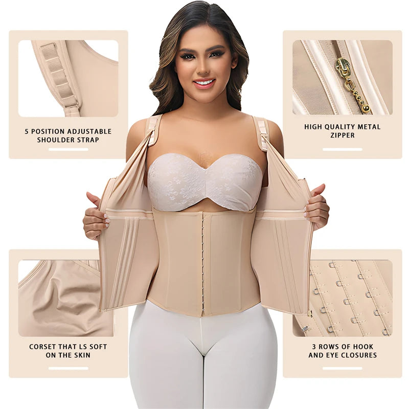 Colombian Shapewear Waist Trainer 17 Steel Bones, 3-Row Hooks — Black | KIMLUD