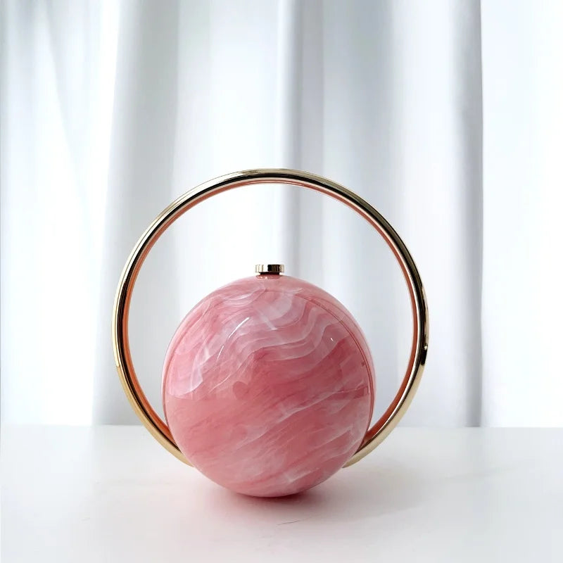 Marble Pattern Spherical Banquet Bag Electroplated Handle — Marble | KIMLUD