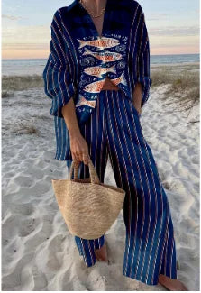 Two Piece Set – Casual Printed – Wide Leg Pants | KIMLUD