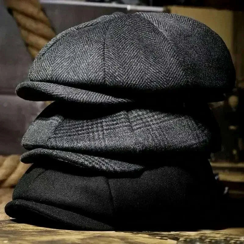 KIMLUD, 2025 New Classic Hat for Men Caps Vintage Retro Tweed Peaky Blinders Beret Hat Flat Peaked Cap Street Hats for Women Men, KIMLUD Womens Clothes