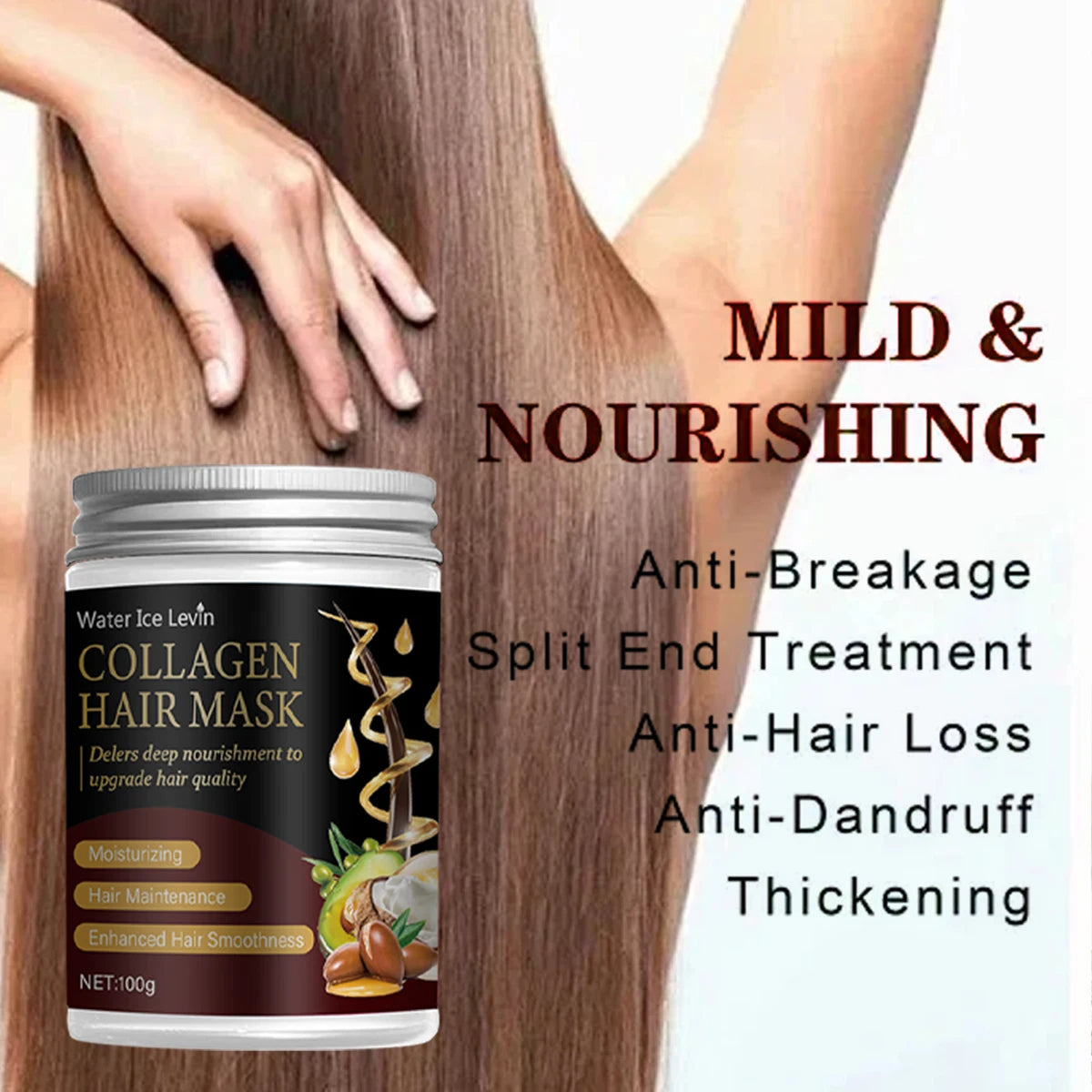 Collagen-Infused Hair Mask With Argan And Coconut Oil For Deep Nourishment And Smoothness — Ebony Black | KIMLUD