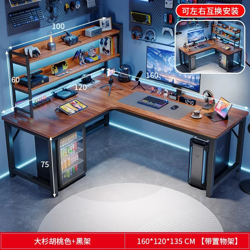 Ergonomic Wood-Panel Desk With Shelves — Dark Wood Tone | KIMLUD