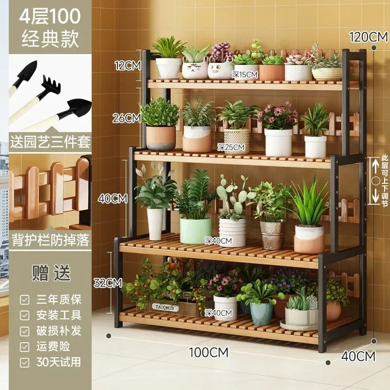 Bamboo Square Outdoor Plant Shelf Rack Five-Tier Display for Garden Outdoors — Black | KIMLUD