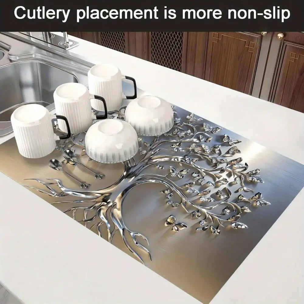 Rubber Stove Cover Mat Tree Design With Intricate Branches — Black | KIMLUD