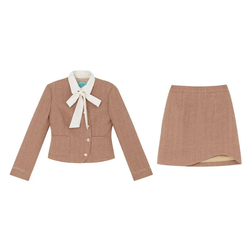 KIMLUD, XXNING Luxury Faion Set Women's Autumn Winter ort Coat Skirt Two-Piece Suit Ele Lady Sle Knot Design, KIMLUD Womens Clothes