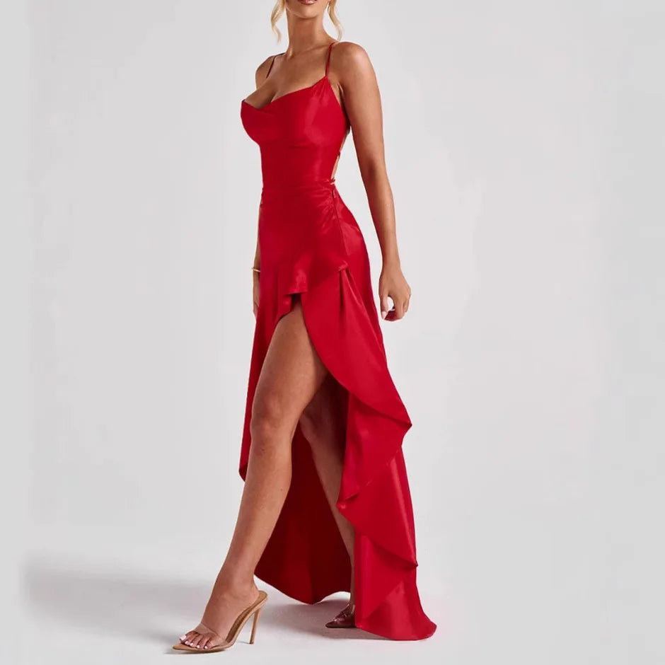 Summer Top Sexy Women's Straightening Strap Back Ruffle Irregular Dress