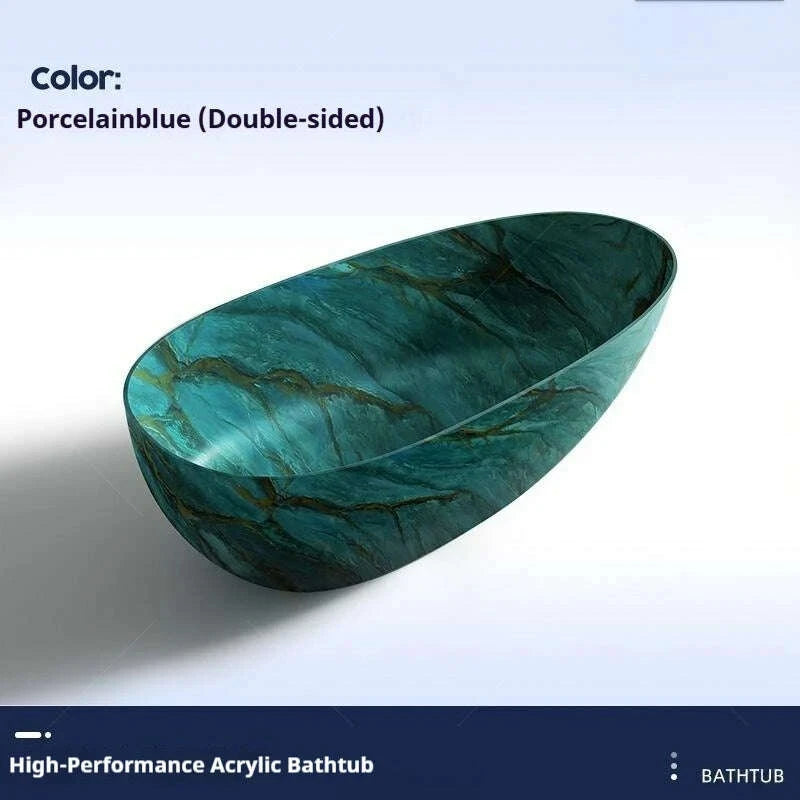 KIMLUD, Luxury marble-patterned freestanding bathtub, oval-shaped artificial stone soaking tub, suitable for hotels and villas., KIMLUD Womens Clothes