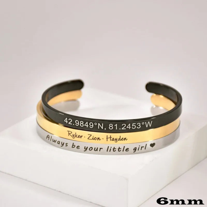 Engraved Cuff Bracelet Numeral Name — Gold | KIMLUD