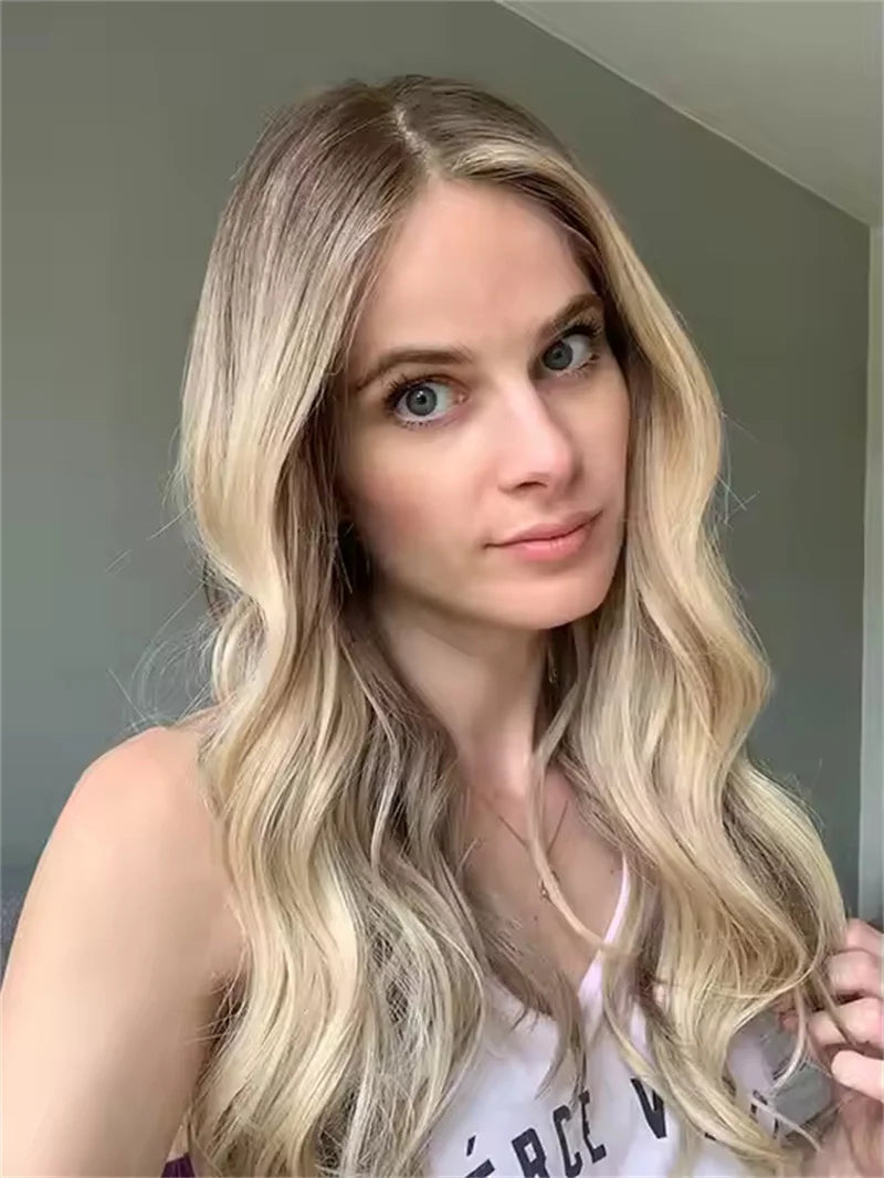 Dirty Ash Blonde Lace Front Wig Fashion Blond Wig Natural Roots 100% Real Hd Synthetic Blend Human Hair Wig Glueless Wear and Go