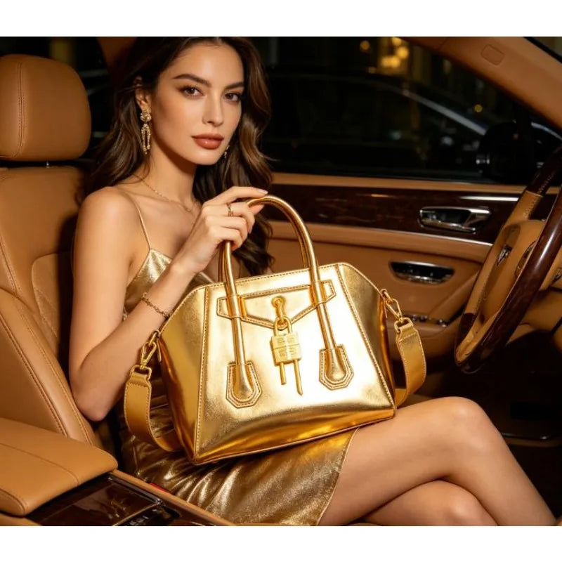 Premium Lux Leather Crossbody Tote — Black | KIMLUD